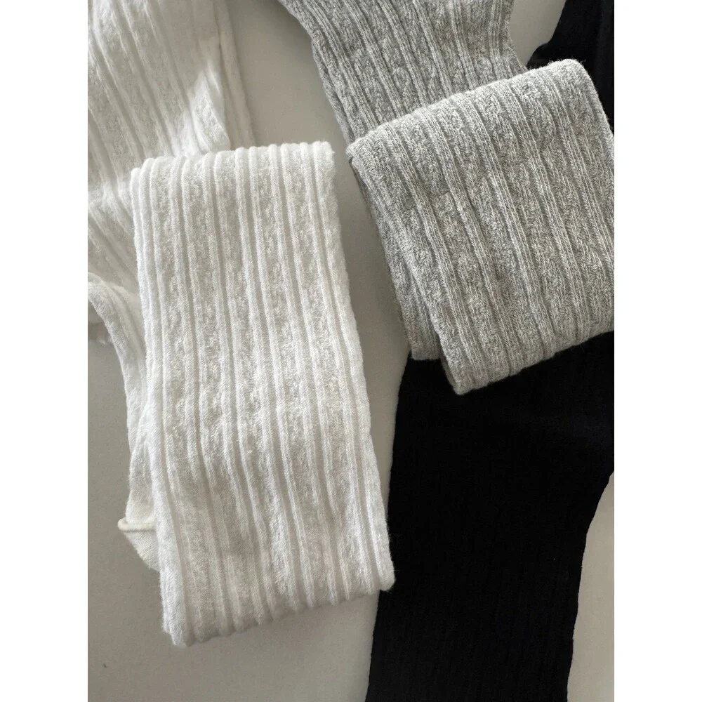 Girls' Cable Knit Cotton Footed Tights Size XS 4-5 gray white black 3 pack